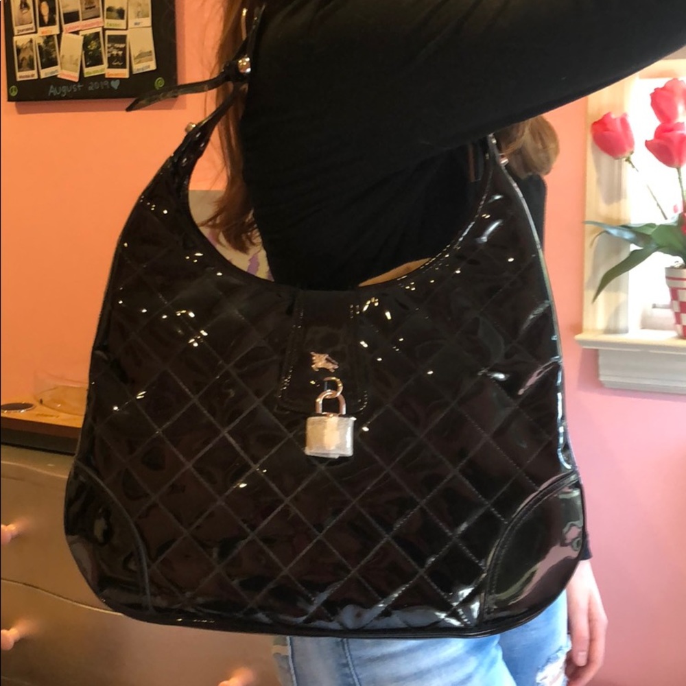 Burberry Black Paten Leather Hobo Bag